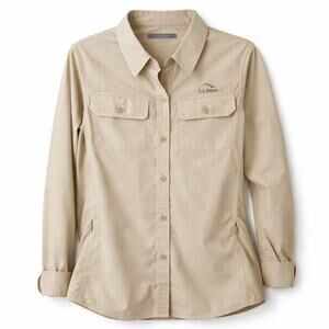 L.L.Bean Women's Regular No Fly Zone Shirt Long-Sleeve Beige Small